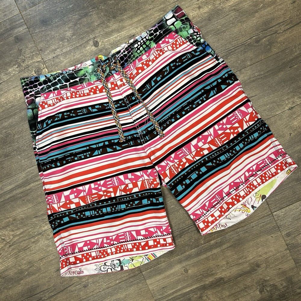 Robert Graham Paradise Men Geometric Swim Trunks Board Shorts Size 38 (280)